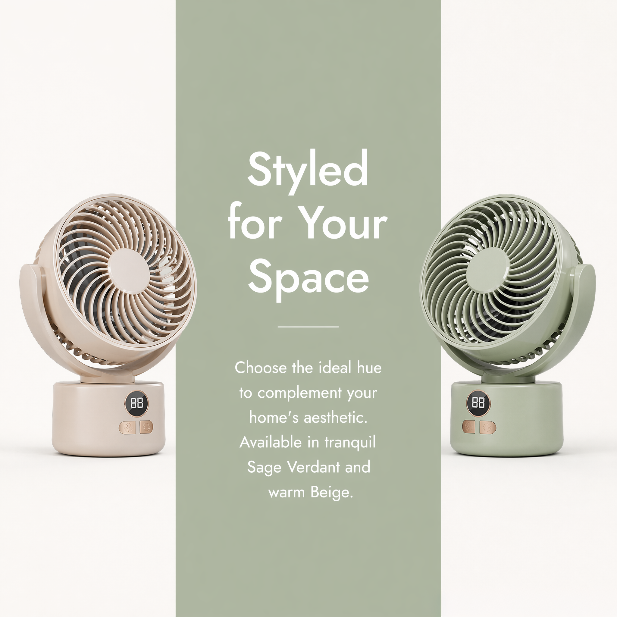 Portable Rechargeable Desktop Fan with LED Display, Quiet USB Table Fan, Adjustable Angle for Home & Office