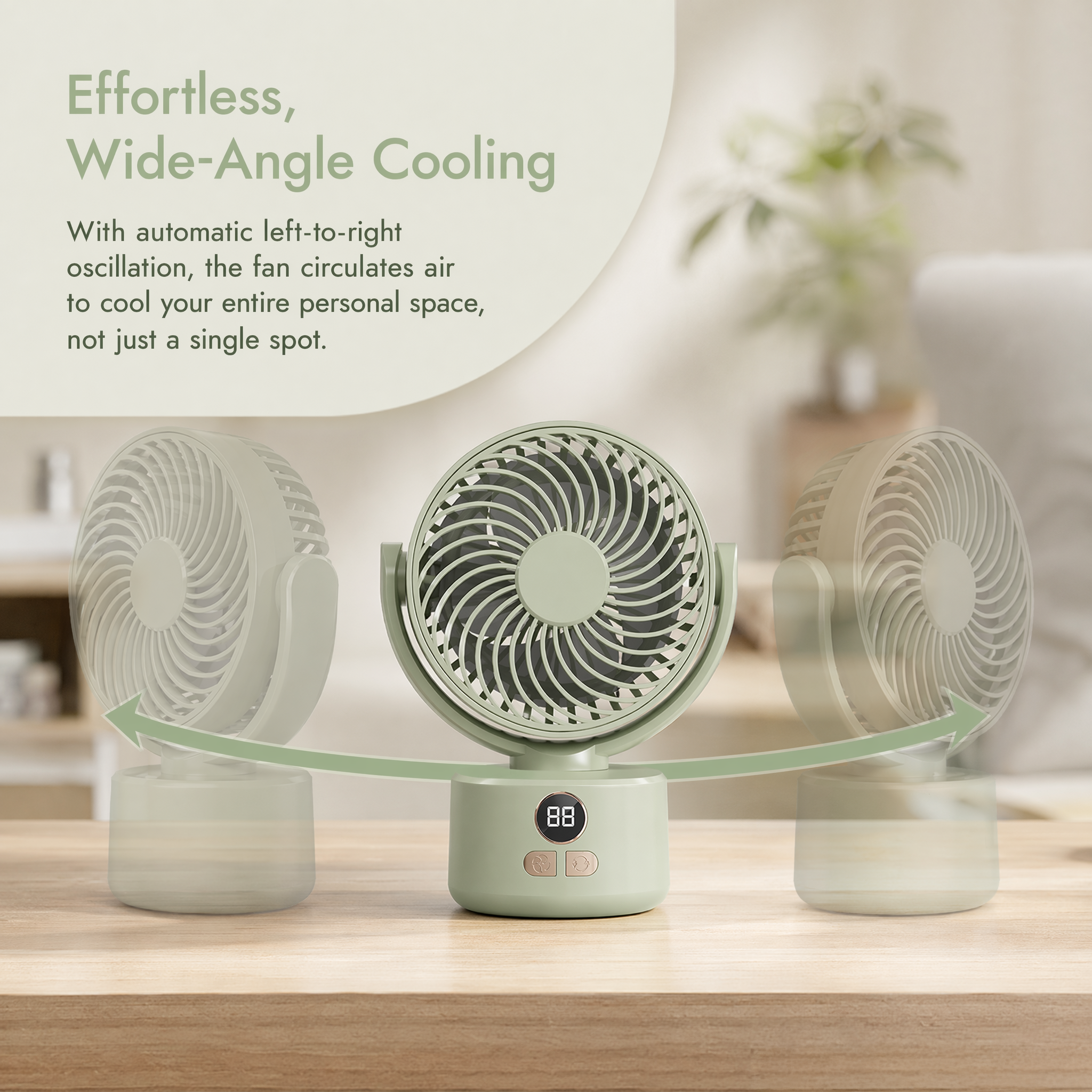 Portable Rechargeable Desktop Fan with LED Display, Quiet USB Table Fan, Adjustable Angle for Home & Office