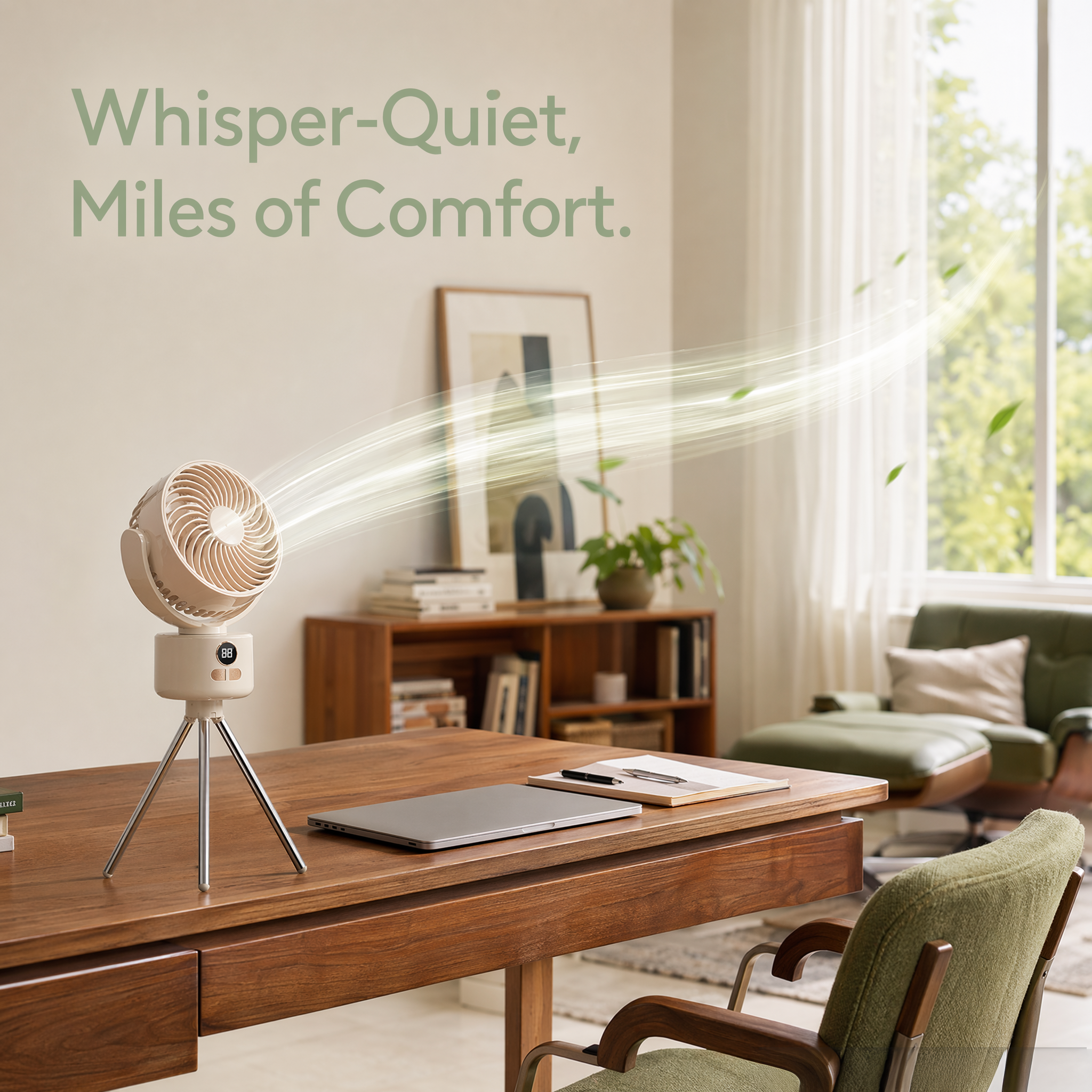 Portable Rechargeable Desktop Fan with LED Display, Quiet USB Table Fan, Adjustable Angle for Home & Office